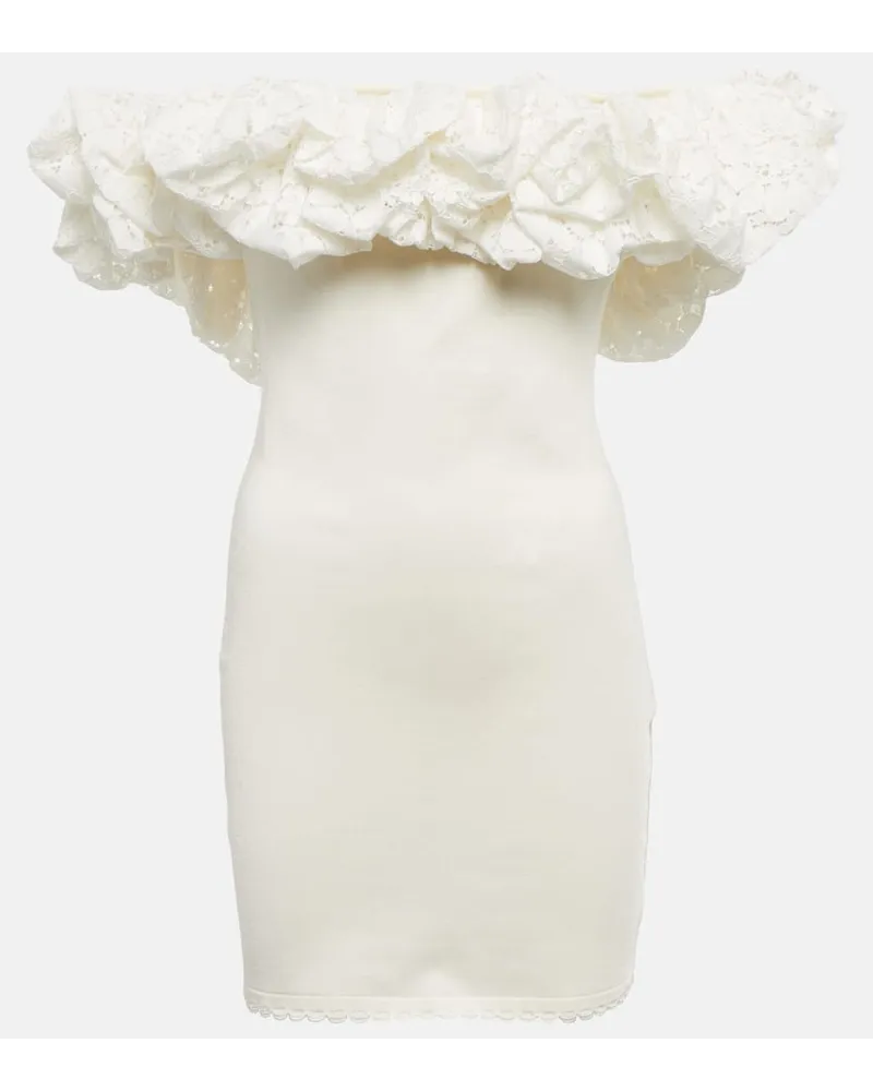 Alexandre Vauthier Miniabito con volant e scollo bardot Bianco