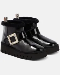 Roger Vivier Stivali Viv Winter in vernice con shearling Nero