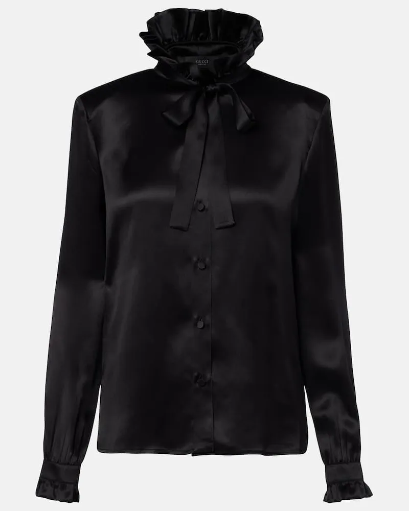 Gucci Blusa in raso di seta con fiocco Nero