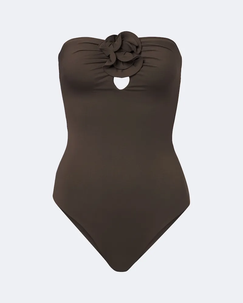Magda Butrym Costume intero con applicazioni floreali Marrone