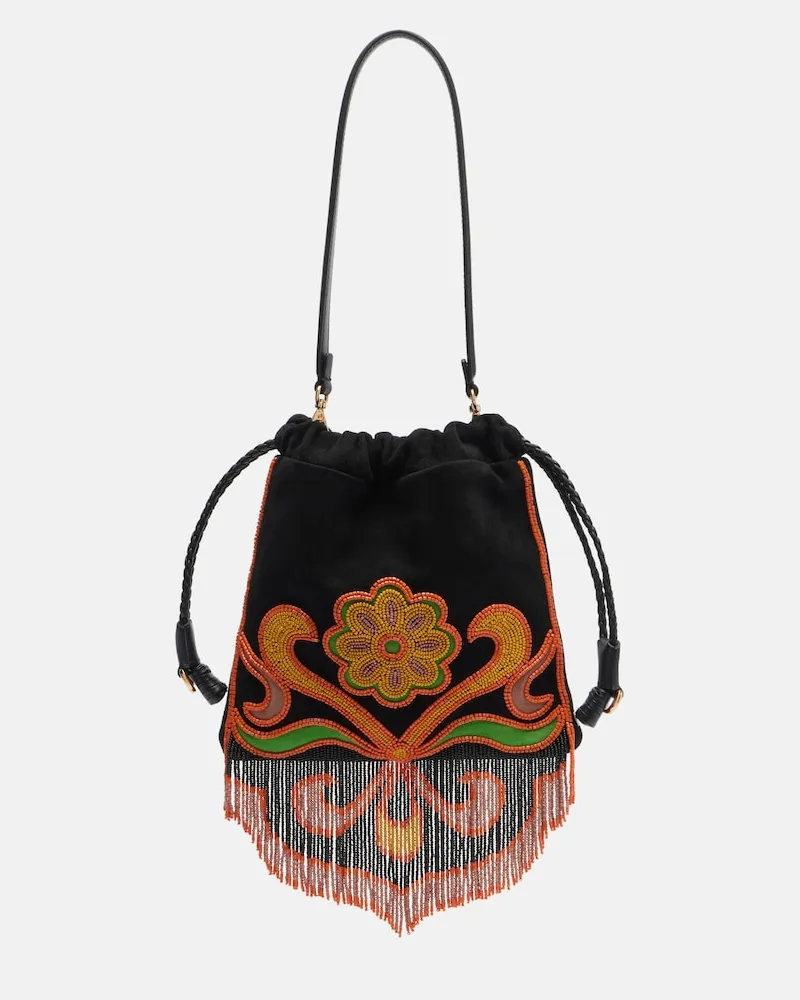 Etro Borsa Kalispera Small in suede con perline Nero