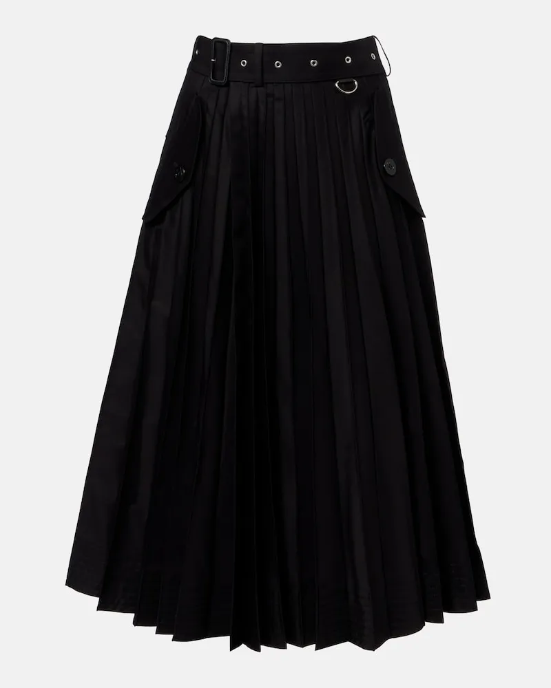 Sacai Gonna midi in gabardine di misto cotone Nero