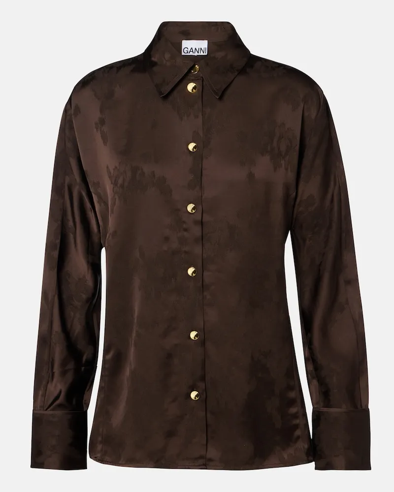 Ganni Camicia in satin jacquard Marrone