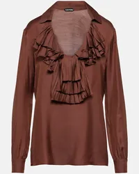 Tom Ford Blusa in twill con volant Marrone