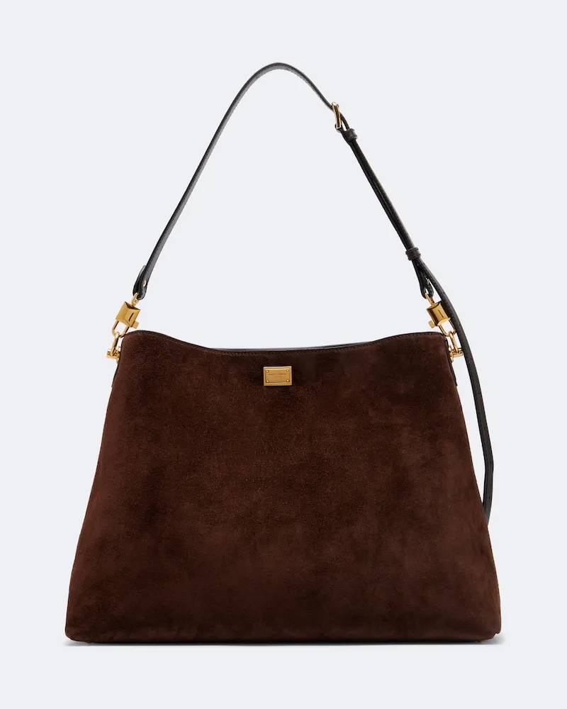 Dolce & Gabbana Borsa a spalla Vittoria Large in suede Marrone