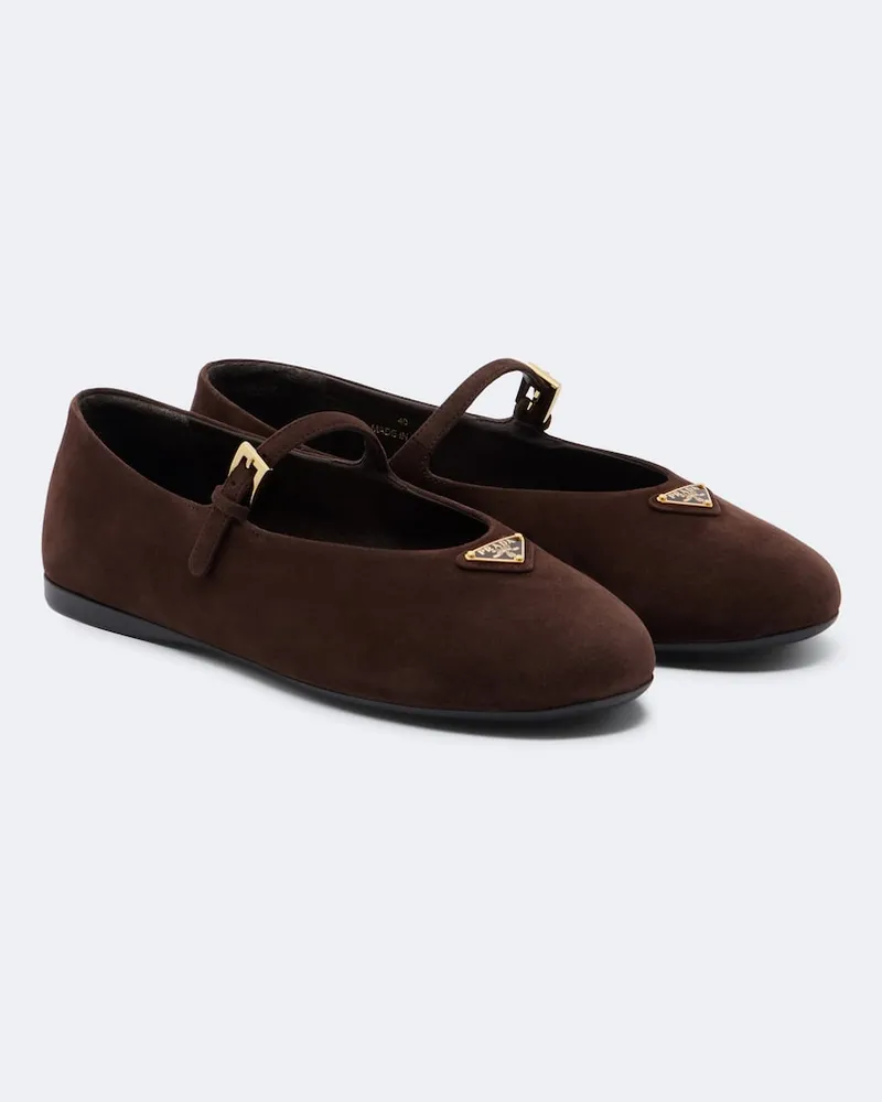 Prada Ballerine Mary Jane in suede Marrone