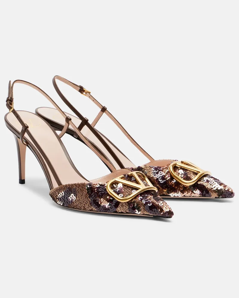 Valentino Garavani Pumps slingback Signature VLogo con paillettes Marrone