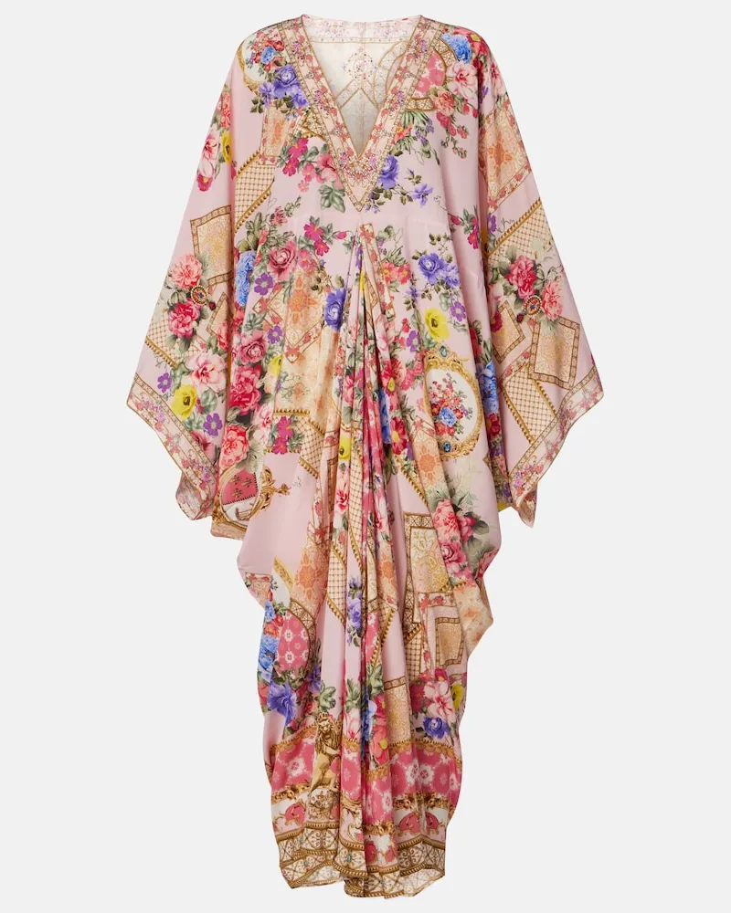 Camilla Caftano in seta con stampa floreale Rosa