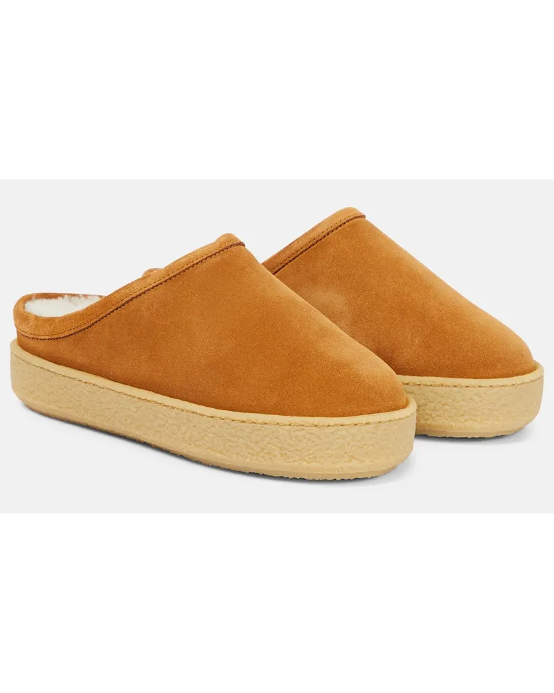 Isabel Marant Slippers Fozee in suede e shearling Marrone