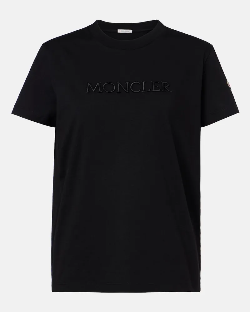 Moncler T-shirt in jersey di cotone con logo Nero
