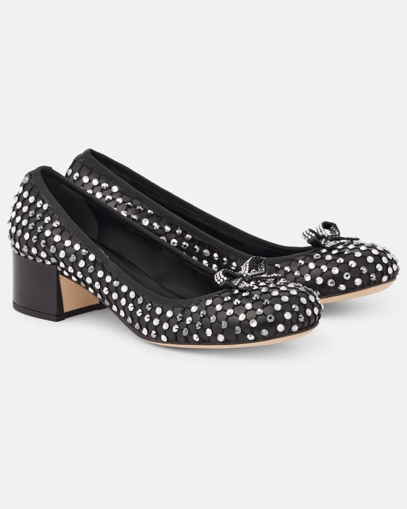René Caovilla Pumps in pelle con cristalli Nero