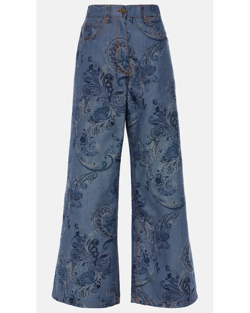 Etro Jeans a gamba larga in jacquard Blu