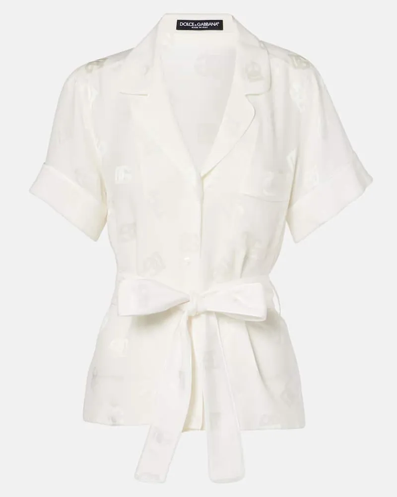 Dolce & Gabbana Camicia pigiama in seta DG Bianco