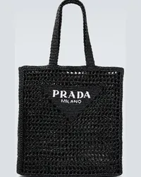 Prada Borsa in rafia con logo Nero