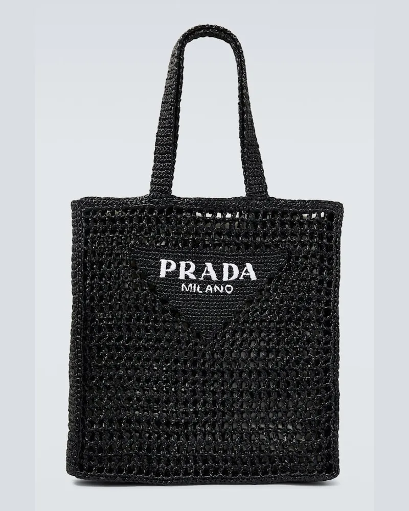Prada Borsa in rafia con logo Nero