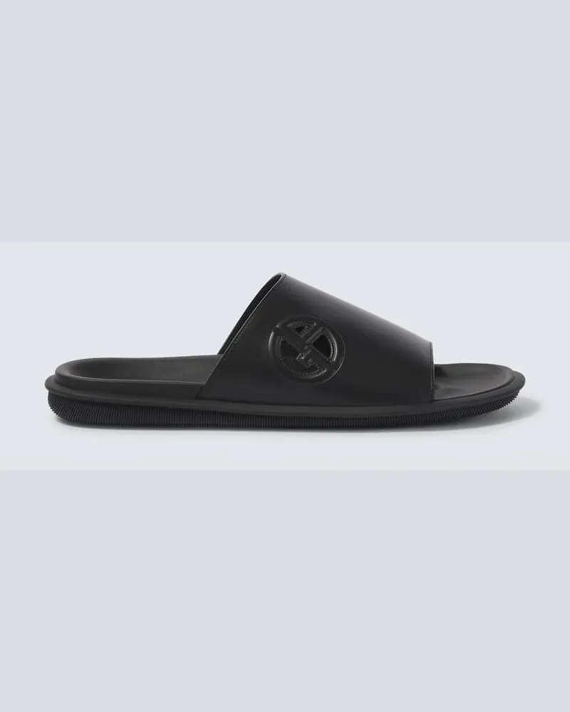 Giorgio Armani Sandali in pelle con logo Nero