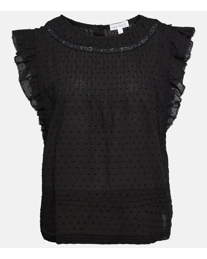 Poupette St Barth Top Galia in cotone con ruches Nero