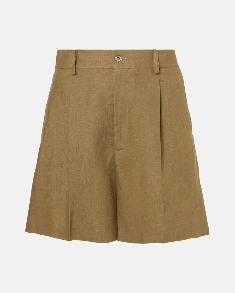 Ralph Lauren Shorts Tracy in lino a pieghe Verde