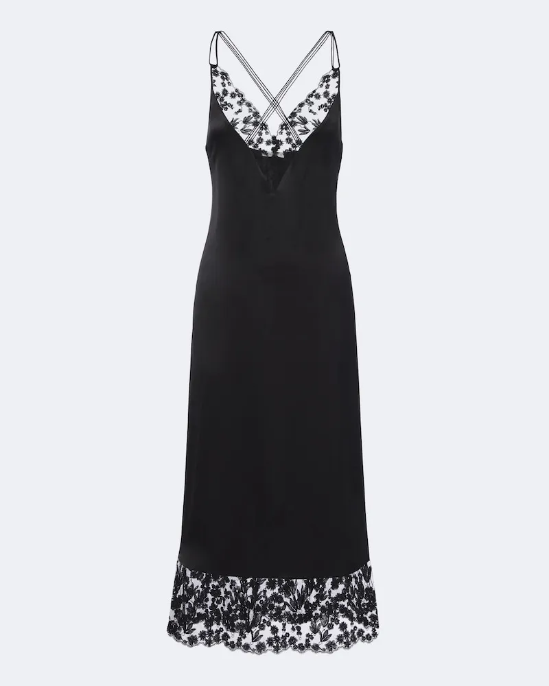 Fendi Abito sottoveste in seta con pizzo Nero
