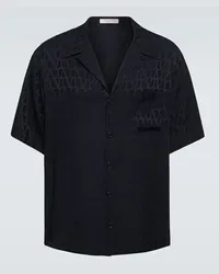 Valentino Garavani Camicia bowling in seta con logo Blu