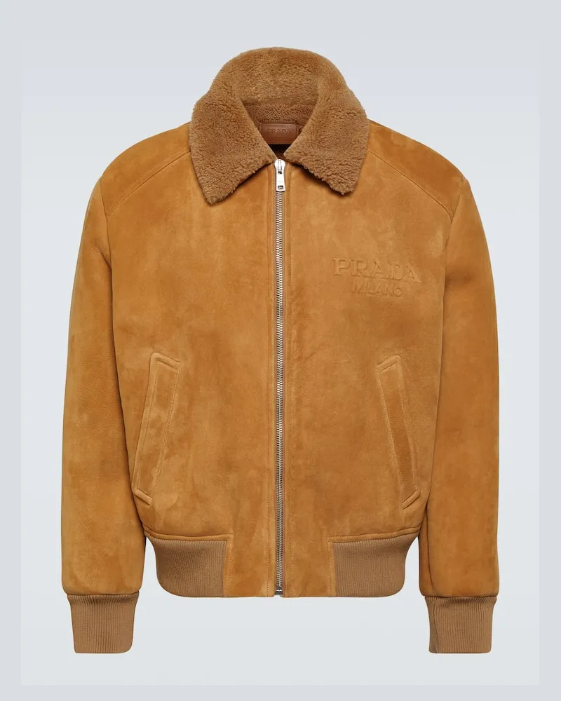 Prada Bomber in suede con shearling Marrone