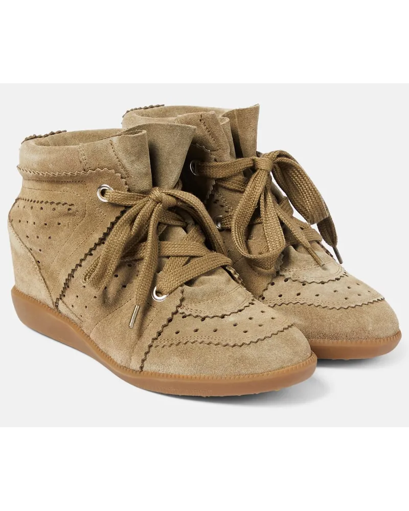 Isabel Marant Sneakers Bobby in suede con zeppa Grigio