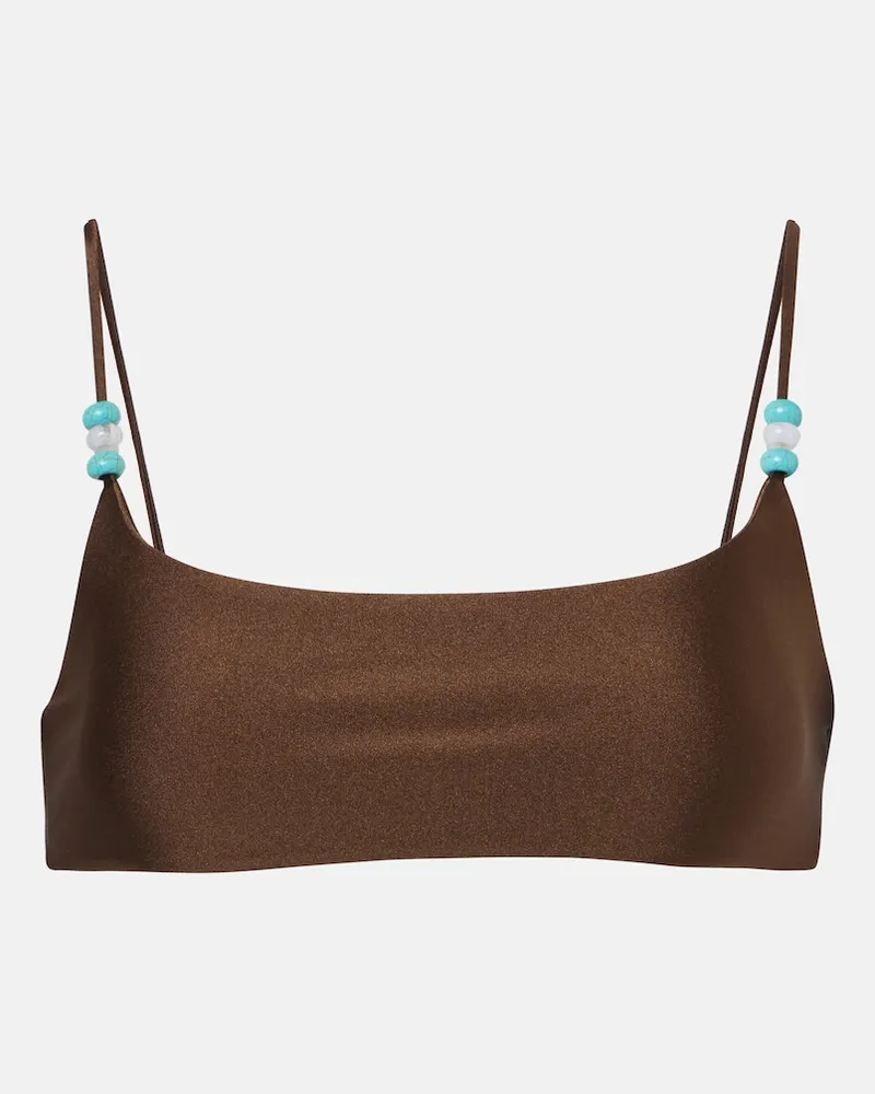 JADE SWIM Top bikini Muse con perline Marrone