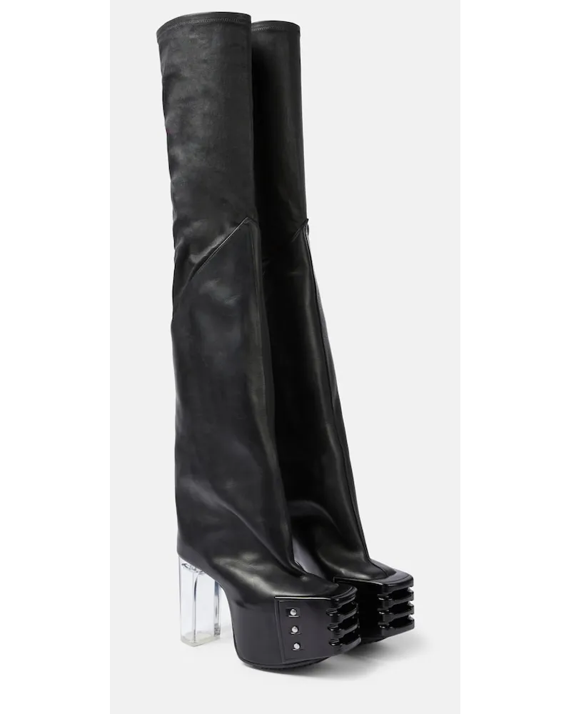 Rick Owens Stivali cuissardes in pelle con plateau Nero