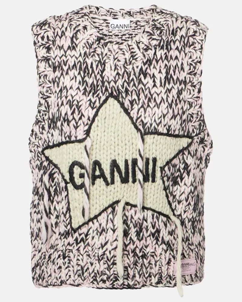 Ganni Gilet in lana con logo Rosa