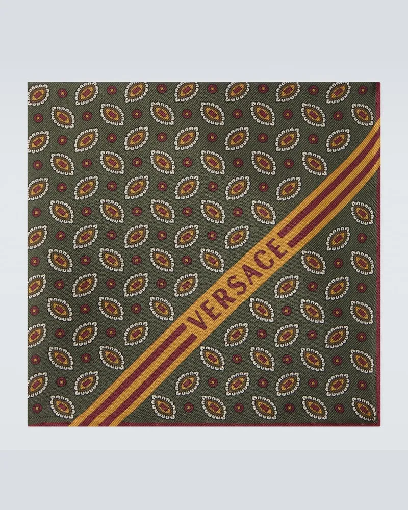 Versace Fazzoletto da taschino in seta con logo Verde