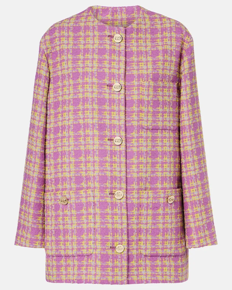 Gucci Giacca in tweed di misto cotone a quadri Viola