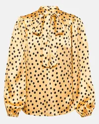 RIXO Blusa Moss in seta a pois con fiocco Giallo