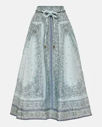 Zimmermann Gonna midi Matchmaker in lino e seta Blu