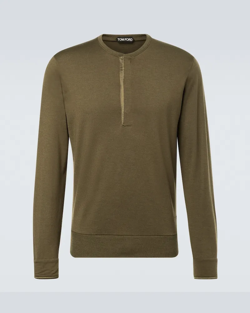 Tom Ford Camicia Henley in lana, cashmere e seta Verde