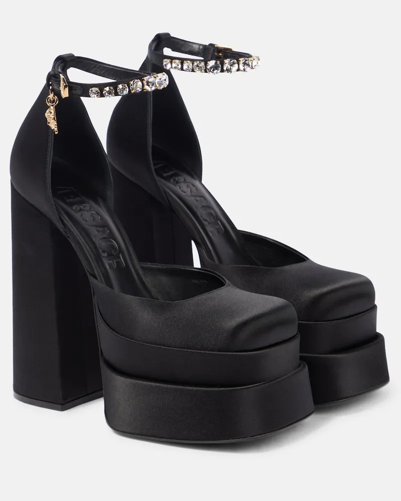 Versace Pumps Medusa Aevitas in raso con plateau Nero