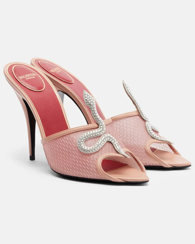 Valentino Garavani Mules Coeur VipÃ¨re in mesh con cristalli Rosa