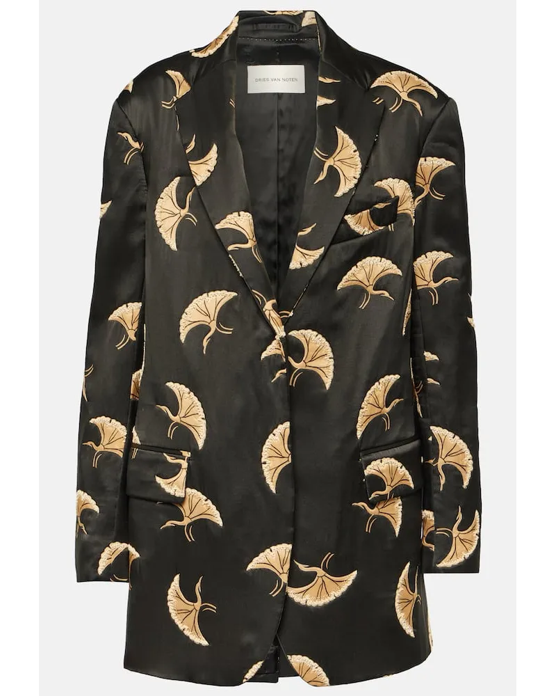 Dries van Noten Blazer in raso con stampa Nero