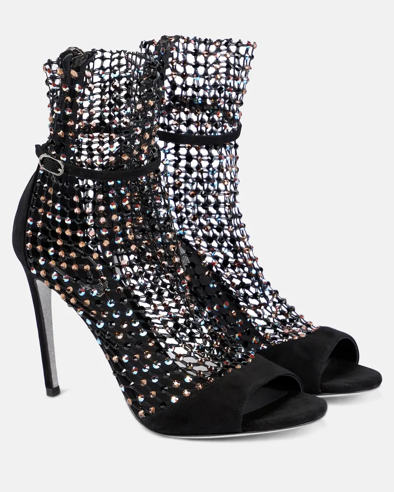 René Caovilla Sandali Galaxia in suede con cristalli Nero
