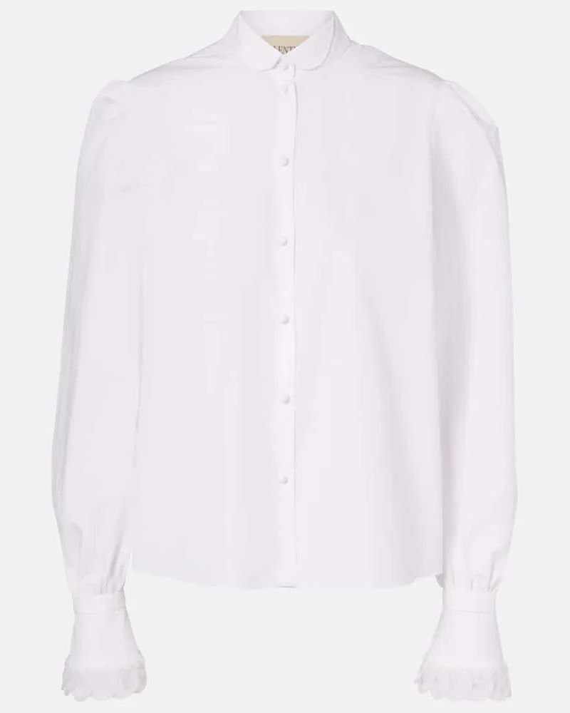 Valentino Garavani Blusa in popeline di cotone con ricamo Bianco