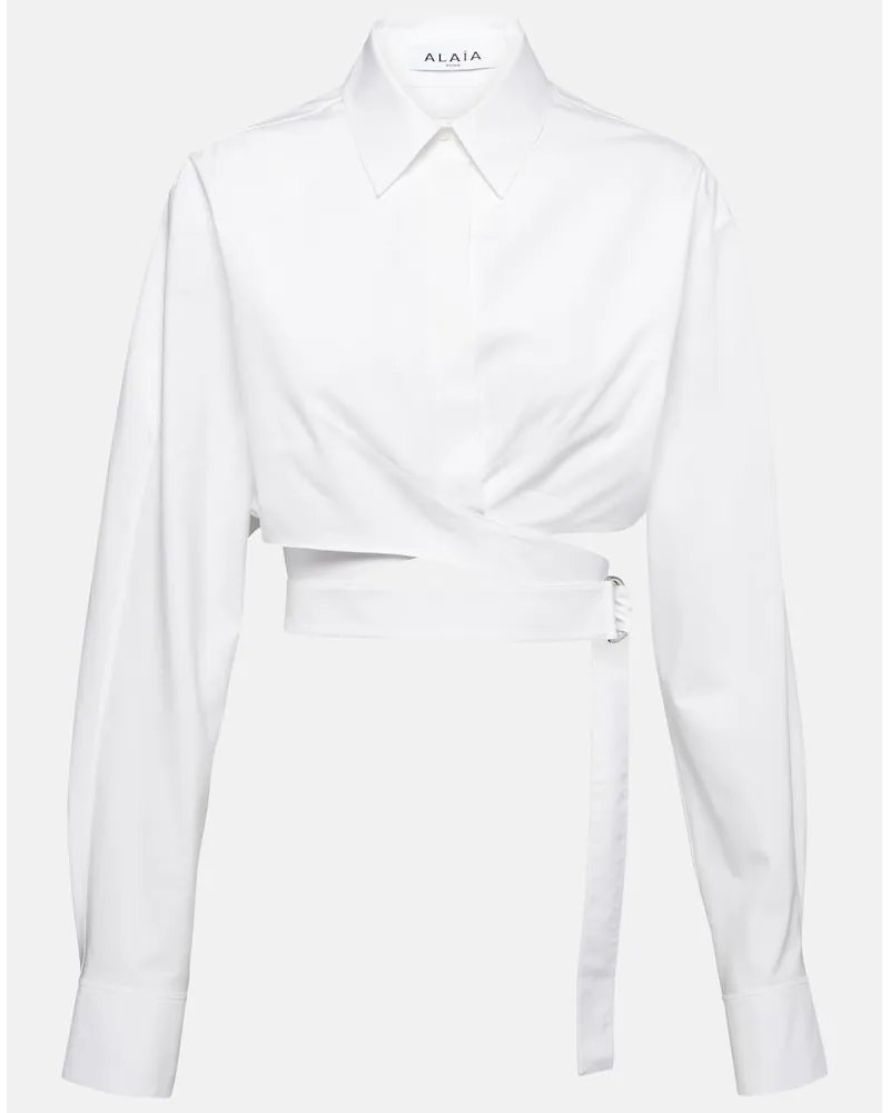 Alaïa AlaÃ¯a Camicia cropped in popeline di cotone Bianco
