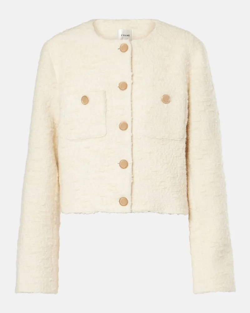 Frame Denim Giacca cropped in cotone e lana Bianco