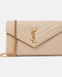 Saint Laurent Clutch portafoglio Cassandre in pelle matelassé Beige