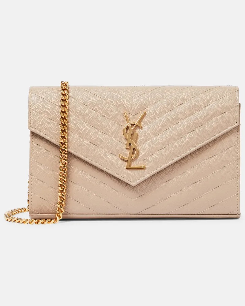 Saint Laurent Clutch portafoglio Cassandre in pelle matelassÃ Beige