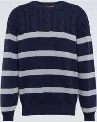 Brunello Cucinelli Pullover in cotone a trecce e a righe Blu