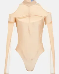 Thierry Mugler Body a collo alto con mesh Beige