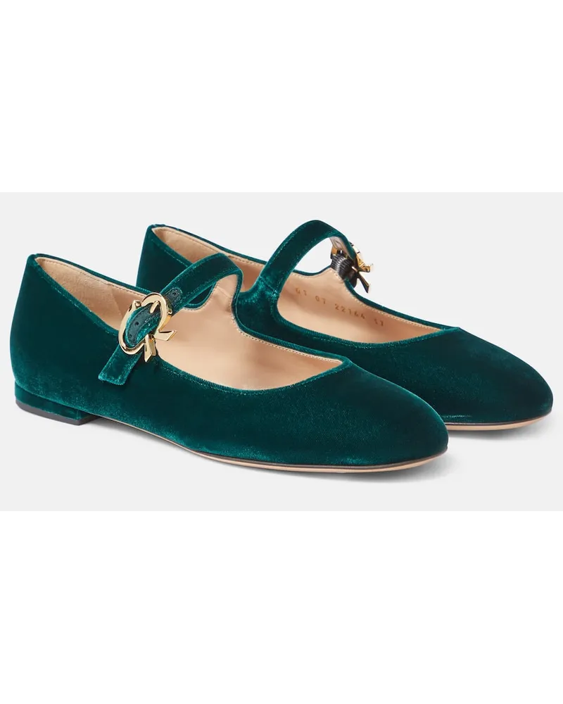 Gianvito Rossi Ballerine Mary Ribbon in velluto Verde