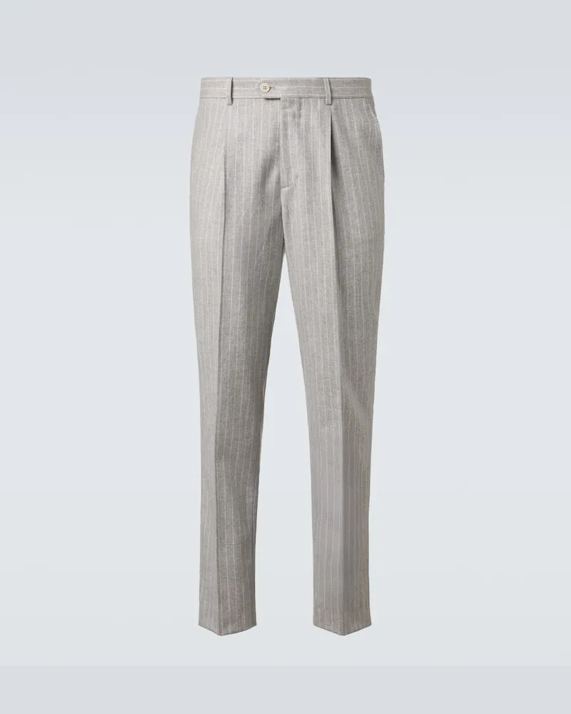 Brunello Cucinelli Pantaloni tapered in lana e cashmere a righe Grigio