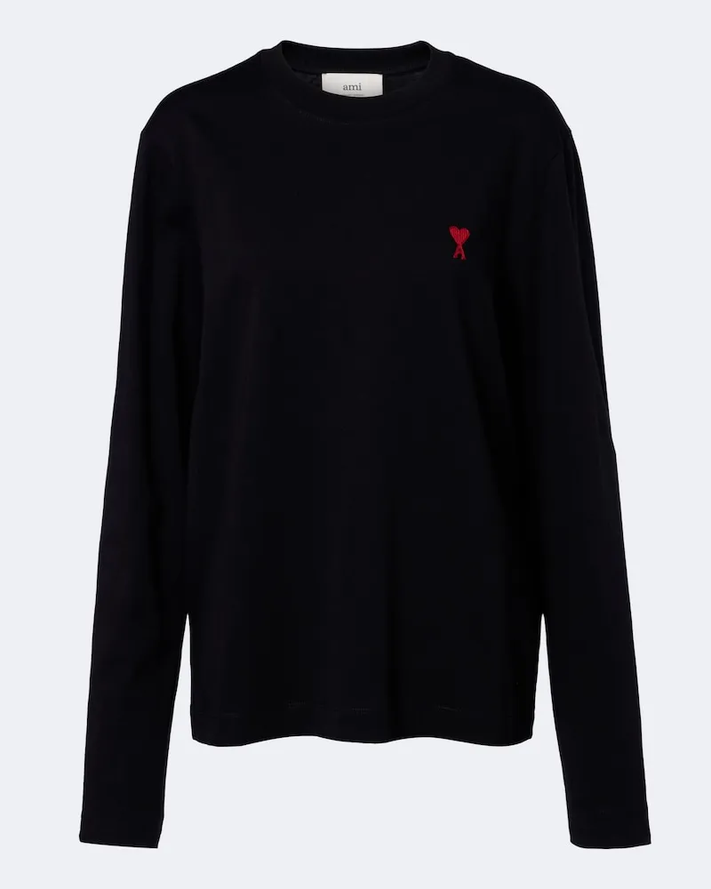 AMI Paris T-shirt Ami De Cœur in jersey di cotone Nero