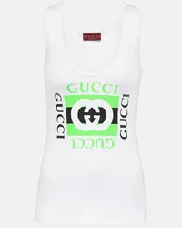 Gucci Tank top in cotone a coste con logo Bianco