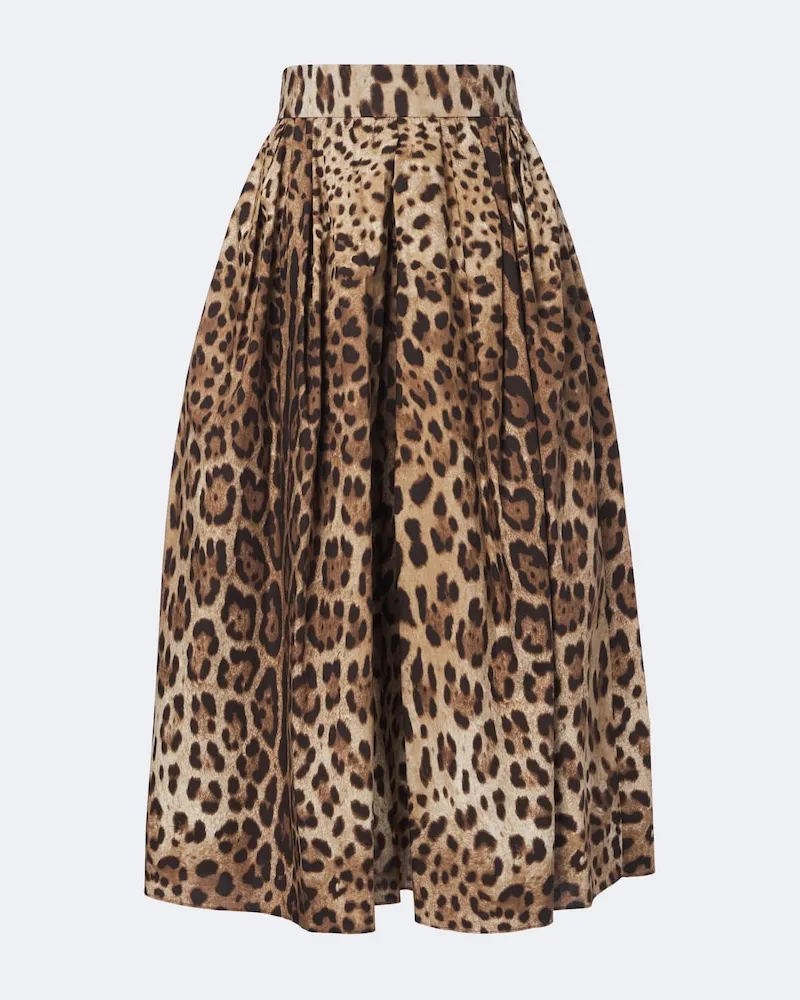 Dolce & Gabbana Gonna midi in cotone con stampa leopardata Marrone